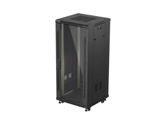ARMADIO RACK 19" A LIBERA INSTALLAZIONE 27U/600X600 (CONFEZIONE PIATTA) CON PORTA IN VETRO NERO LANBERG