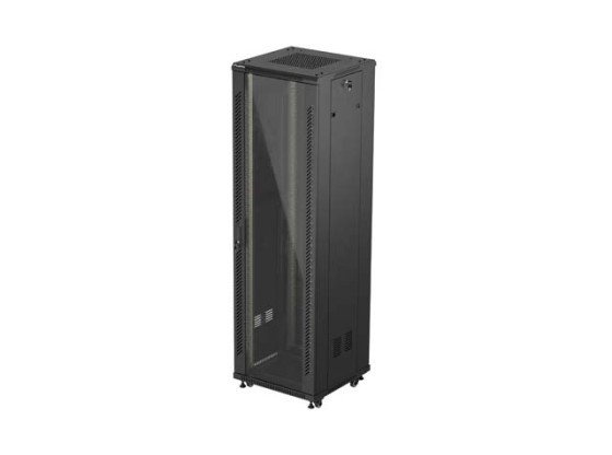 ARMADIO RACK 19" A LIBERA INSTALLAZIONE 42U/600X600 (CONFEZIONE PIATTA) CON PORTA IN VETRO NERO LANBERG