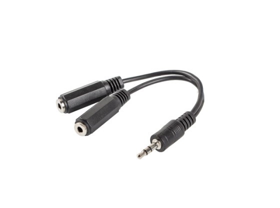 MINIJACK 3,5MM(M) 3PIN->2X MINIJACK 3,5MM(F) 3PIN CAVO ADATTATORE 10CM NERO LANBERG