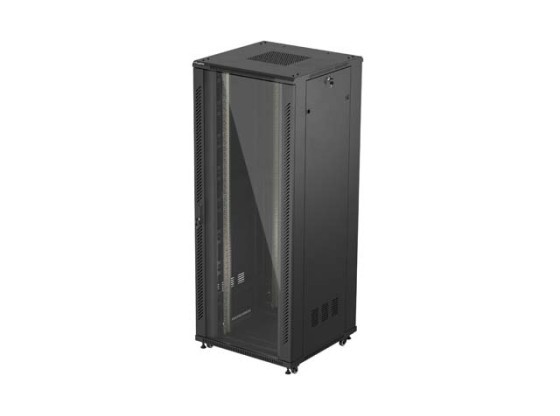 ARMADIO PER INSTALLAZIONE A RACK 19" 42U 800X800 NERO CON PORTA IN VETRO LANBERG (CONFEZIONE PIATTA)