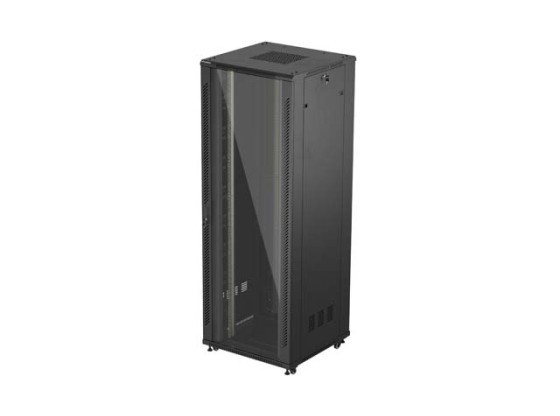ARMADIO PER INSTALLAZIONE A RACK 19" 47U 800X800 NERO CON PORTA IN VETRO LANBERG (CONFEZIONE PIATTA)
