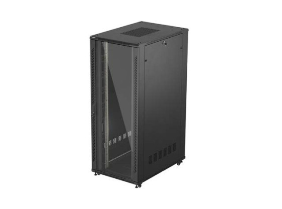 ARMADIO PER INSTALLAZIONE A RACK 19" 42U 800X1200 NERO CON PORTA IN VETRO LANBERG (CONFEZIONE PIATTA)