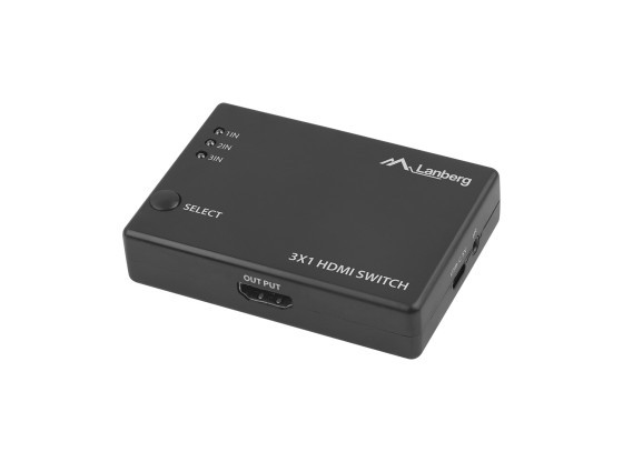 LANBERG COMMUTATORE VIDEO HDMI 3X, NERO + PORTA USB-C + TELECOMANDO V2