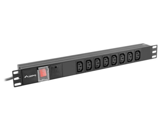 UNITÀ DI DISTRIBUZIONE DELL'ALIMENTAZIONE (PDU) 19" LANBERG 1U 16A 2M 8X PRESE IEC C13 NERO C20