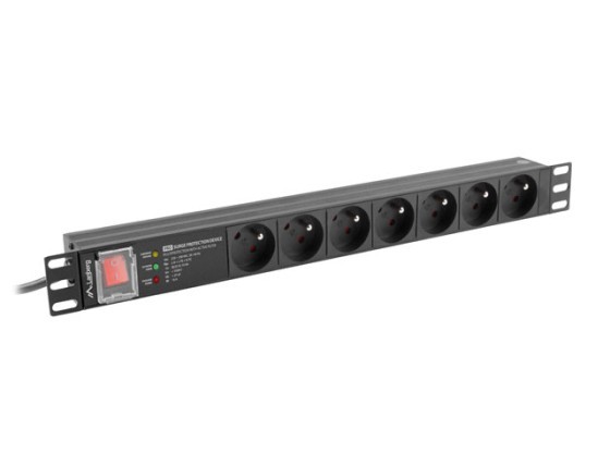 UNITÀ DI DISTRIBUZIONE DELL'ALIMENTAZIONE (PDU) PRO 19" LANBERG 1U 16A 2M 7X PRESE FRANCESI SPD-3MP NERO
