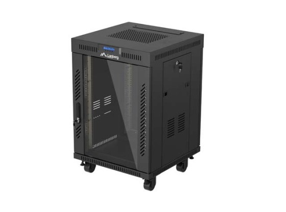 ARMADIO RACK 19" A LIBERA INSTALLAZIONE 15U/600X600 (CONFEZIONE PIATTA) CON PORTA IN VETRO LCD NERO LANBERG V2