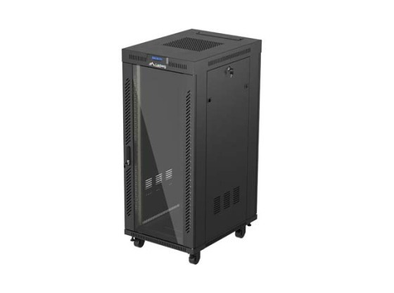 ARMADIO RACK 19" A LIBERO POSIZIONAMENTO 27U/600X800 (CONFEZIONE PIATTA) CON PORTA IN VETRO LCD NERO LANBERG V2