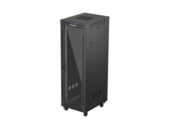 ARMADIO RACK 19" A LIBERA INSTALLAZIONE 37U/600X800 (CONFEZIONE PIATTA) CON PORTA IN VETRO LCD NERO LANBERG V2