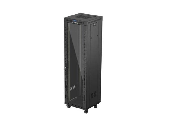 ARMADIO RACK 19" A LIBERA INSTALLAZIONE 42U/600X600 (CONFEZIONE PIATTA) CON PORTA IN VETRO LCD NERO LANBERG V2