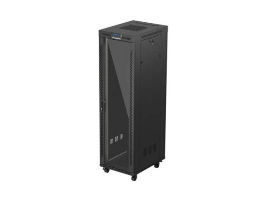 ARMADIO RACK 19" A LIBERO POSIZIONAMENTO 42U/600X800 (CONFEZIONE PIATTA) CON PORTA IN VETRO LCD NERO LANBERG V2