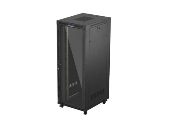 ARMADIO RACK 19" A LIBERO POSIZIONAMENTO 42U/800X1000 (CONFEZIONE PIATTA) CON PORTA IN VETRO LCD NERO LANBERG V2
