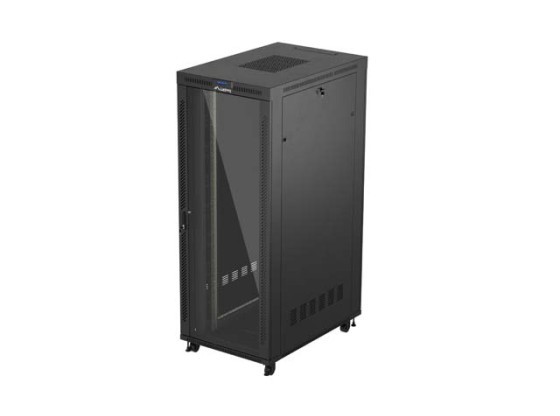 ARMADIO RACK 19" A LIBERA INSTALLAZIONE 42U/800X1200 (CONFEZIONE PIATTA) CON PORTA IN VETRO LCD NERO LANBERG V2