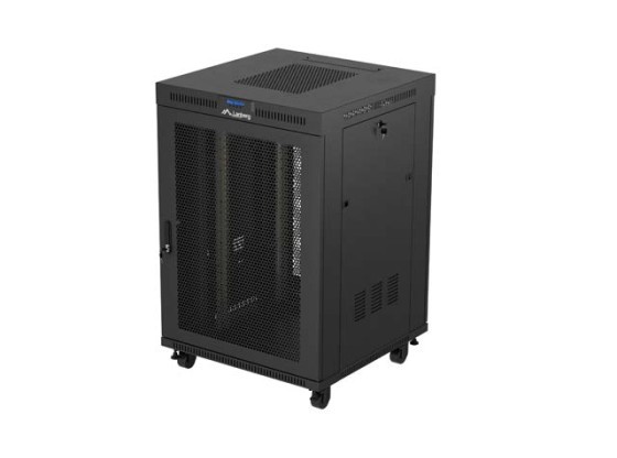 ARMADIO RACK 19" A LIBERA INSTALLAZIONE 22U/800X800 (CONFEZIONE PIATTA) NERO CON PORTA IN VETRO LCD LANBERG V2