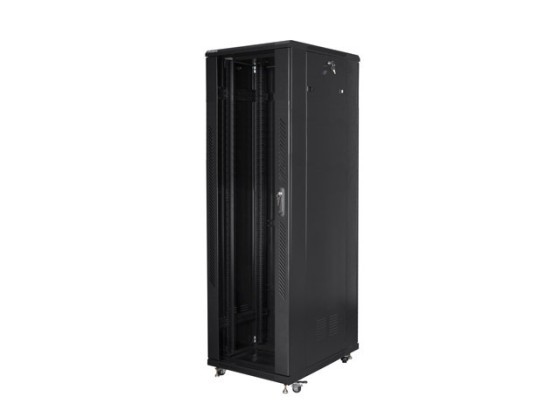 ARMADIO RACK 19" A LIBERA INSTALLAZIONE 42U/800X800 CON PORTA IN VETRO NERO LANBERG (ASSEMBLATO)