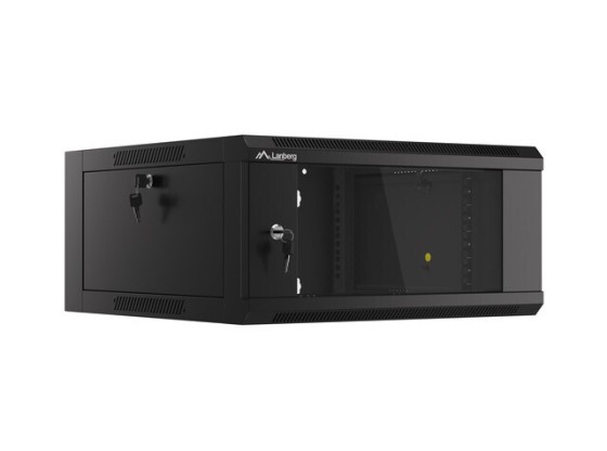 ARMADIO RACK 19" A PARETE 4U/600 CON PORTA IN VETRO NERO LANBERG (ASSEMBLATO)
