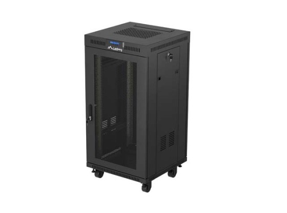 ARMADIO RACK 19" FREE-STANDING 22U/600X600 (CONFEZIONE PIATTA) CON PORTA A RETE LCD NERO LANBERG V2