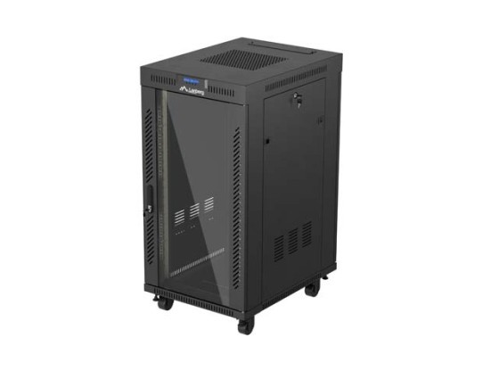 RACK DI INSTALLAZIONE 19" 22U 600X800 NERO LANBERG PORTA IN VETRO (CONFEZIONE PIATTA) V2