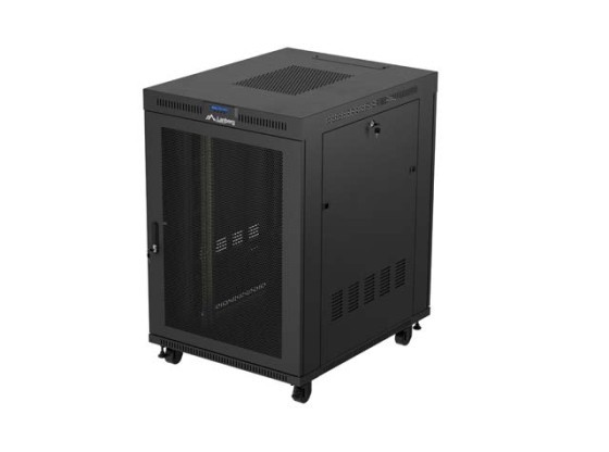 ARMADIO RACK 19" A LIBERA INSTALLAZIONE 22U/800X1000 (CONFEZIONE PIATTA) CON PORTA A RETE LCD NERO LANBERG V2
