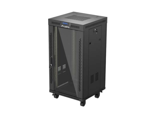 RACK DI INSTALLAZIONE 19" 22U 600X600 NERO LANBERG PORTA IN VETRO (CONFEZIONE PIATTA) V2