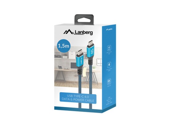 Cavo USB-C M/M USB4, 1,5 m, 240 W, 8K, 60 Hz, nero e blu, confezione LANBERG