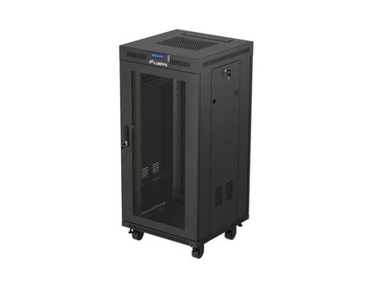 ARMADIO PER INSTALLAZIONE A RACK 19" 24U 600X600 NERO LCD PORTA PERFORATA LANBERG (CONFEZIONE PIATTA) V2