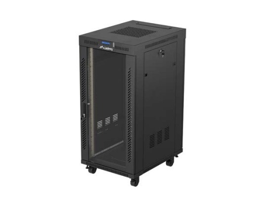 RACK DI INSTALLAZIONE 19" 24U 600X800 NERO PORTA VETRO LCD LANBERG (CONFEZIONE PIATTA) V2