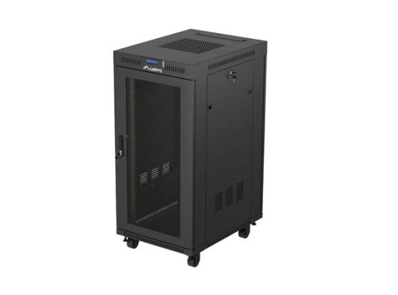 ARMADIO PER INSTALLAZIONE A RACK 19" 24U 600X800 NERO LCD PORTA FORATA LANBERG (CONFEZIONE PIATTA) V2