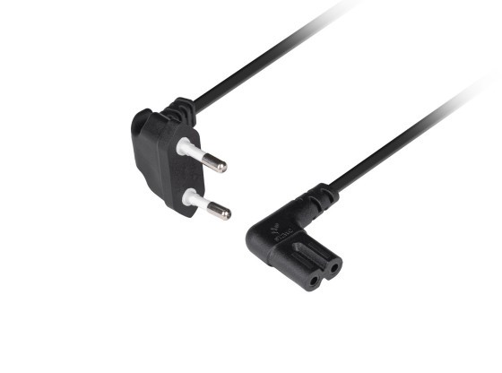 CEE 7/16->IEC 320 C7 EURO (RADIO) CAVO DI ALIMENTAZIONE 3M ANGOLATO ENEC NERO LANBERG