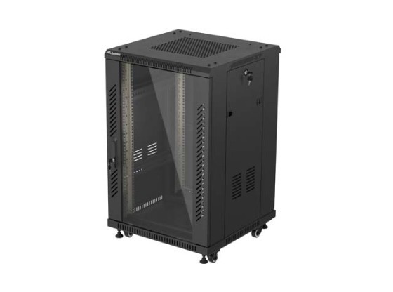 ARMADIO RACK DA 19" AUTOPORTANTE 18U/600X600 (KIT DI MONTAGGIO) CON ANTA IN VETRO NERO LANBERG