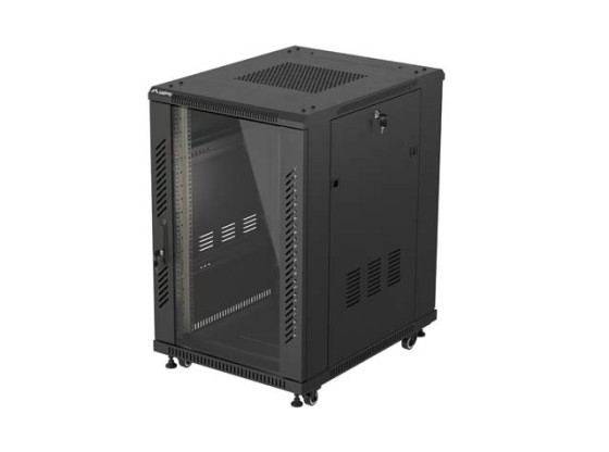 ARMADIO RACK DA 19" A SOSTEGNO AUTONOMO 18U/600X800 (KIT DI MONTAGGIO) CON ANTA IN VETRO NERO LANBERG