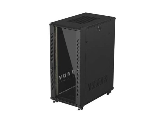 ARMADIO RACK 19" AUTOPORTANTE 27U/600X1000 (KIT DI MONTAGGIO) CON PORTA IN VETRO NERO LANBERG