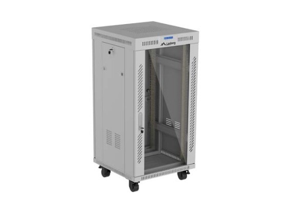 ARMADIO RACK DA 19" AUTOPORTANTE 22U/600X600 (KIT DI MONTAGGIO) CON PORTA IN VETRO LCD GRIGIO LANBERG V2