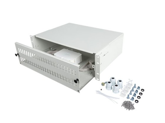 PANNELLO DI COLLEGAMENTO IN FIBRA OTTICA LANBERG DA 19" 3U PER MONTAGGIO SU RACK 48XSC DUPLEX / 48XLC QUAD GRIGIO + ACCESSORI