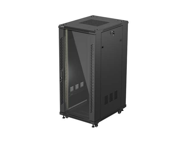 ARMADIO RACK 19" A LIBERA INSTALLAZIONE 27U/600X800 (CONFEZIONE PIATTA) CON PORTA IN VETRO NERO LANBERG