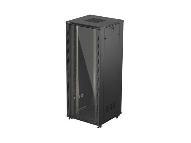 ARMADIO PER INSTALLAZIONE A RACK 19" 42U 800X800 NERO CON PORTA IN VETRO LANBERG (CONFEZIONE PIATTA)