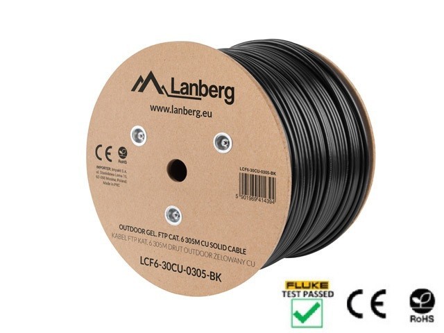 CAVO LAN CAT.6 FTP 305M SOLIDO DA ESTERNO RIEMPITO DI GEL CU NERO FLUKE PASSATO LANBERG