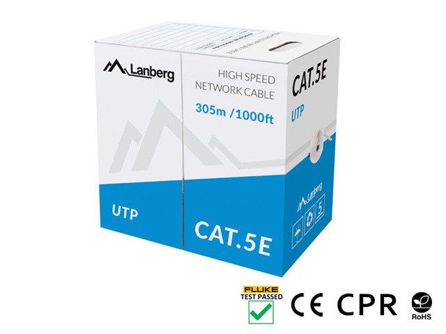 CAVO LAN CAT.5E UTP 305M SOLIDO CU GREY CPR + FLUKE PASSED LANBERG