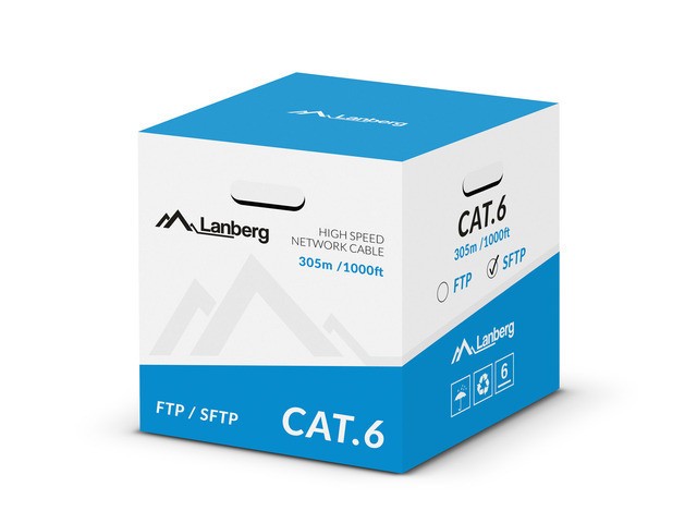 CAVO LAN CAT.6 SFTP 305M SOLIDO CU GREY CPR + FLUKE PASSED LANBERG