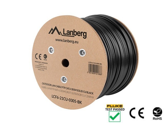 CAVO LAN CAT.6 FTP 305M SOLIDO DA ESTERNO CU NERO FLUKE PASSATO LANBERG
