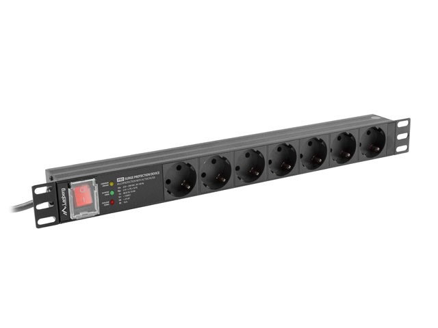 UNITÀ DI DISTRIBUZIONE DELL'ALIMENTAZIONE (PDU) PRO 19" LANBERG 1U 16A 2M 7X PRESE SCHUKO SPD-3MP NERO