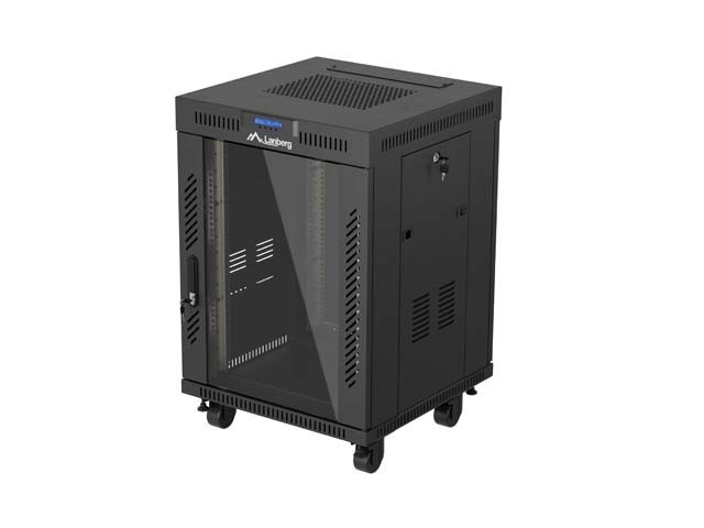 ARMADIO RACK 19" A LIBERA INSTALLAZIONE 15U/600X600 (CONFEZIONE PIATTA) CON PORTA IN VETRO LCD NERO LANBERG V2