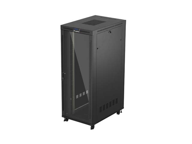ARMADIO RACK 19" A LIBERA INSTALLAZIONE 42U/800X1200 (CONFEZIONE PIATTA) CON PORTA IN VETRO LCD NERO LANBERG V2