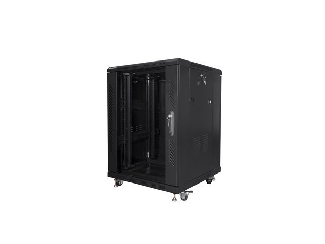 ARMADIO RACK 19" A LIBERA INSTALLAZIONE 15U/600X600 CON PORTA IN VETRO NERO LANBERG (ASSEMBLATO)