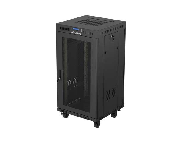 ARMADIO RACK 19" FREE-STANDING 22U/600X600 (CONFEZIONE PIATTA) CON PORTA A RETE LCD NERO LANBERG V2