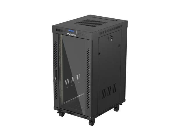 RACK DI INSTALLAZIONE 19" 22U 600X800 NERO LANBERG PORTA IN VETRO (CONFEZIONE PIATTA) V2