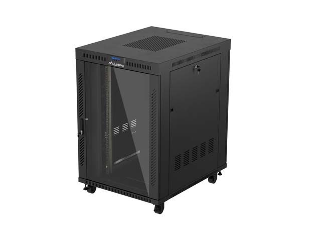 ARMADIO PER INSTALLAZIONE A RACK 19" 22U 800X1000 NERO PORTA VETRO LCD LANBERG (CONFEZIONE PIATTA) V2