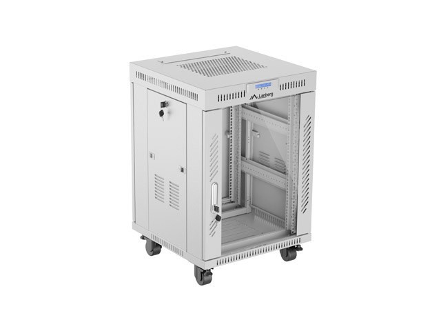 INSTALLAZIONE RACK 19" 15U 600X600 GRIGIO PORTA VETRO LCD LANBERG (CONFEZIONE PIATTA) V2
