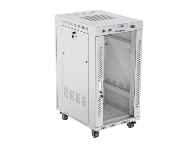 RACK DI INSTALLAZIONE 19" 22U 600X800 GRIGIO PORTA VETRO LCD LANBERG (CONFEZIONE PIATTA) V2