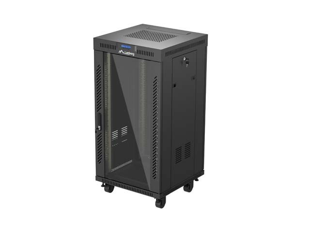 RACK DI INSTALLAZIONE 19" 22U 600X600 NERO LANBERG PORTA IN VETRO (CONFEZIONE PIATTA) V2